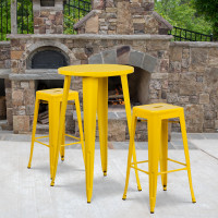 Flash Furniture CH-51080BH-2-30SQST-YL-GG 24" Round Bar Table Set with 2 Square Seat Backless Barstools in Yellow